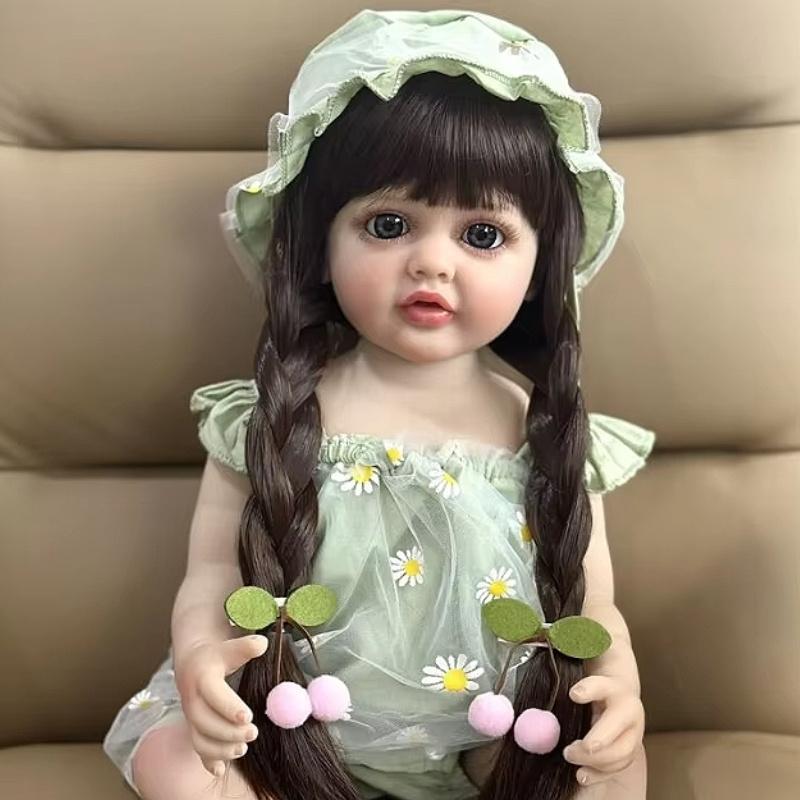 BZDOLL 55cm Soft Vinyl Full Body Reborn Baby 22inch Girl Newborn Classic Dress Up Lovely Birthday Gift Bath Toy Long Hair Princess Doll