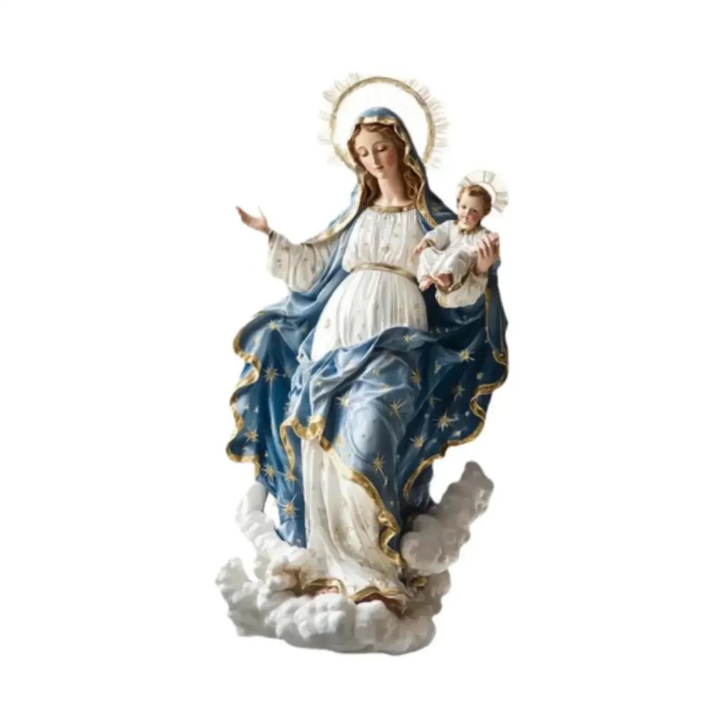 Virgin Mary Statue Christmas Scene Decorative Ornament with Infant Jesus Desktop DisplayFM