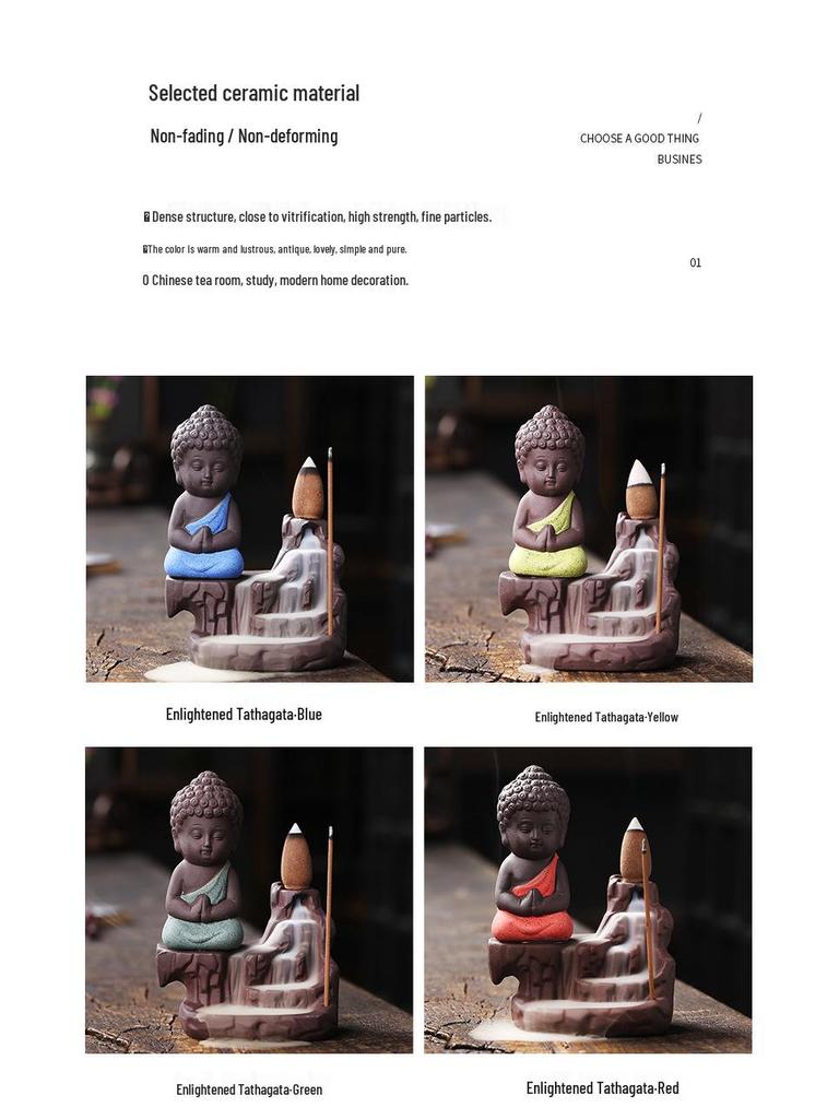 Purple Clay Buddha Backflow Incense Burner - Flowing Water Home Decor