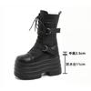 Fashion 17CM High Platform Gothic Boots Buckle Autumn Winter Leather Shoes Punk Street Cosplay Mid-calf Boots Motorcycle Short Botas