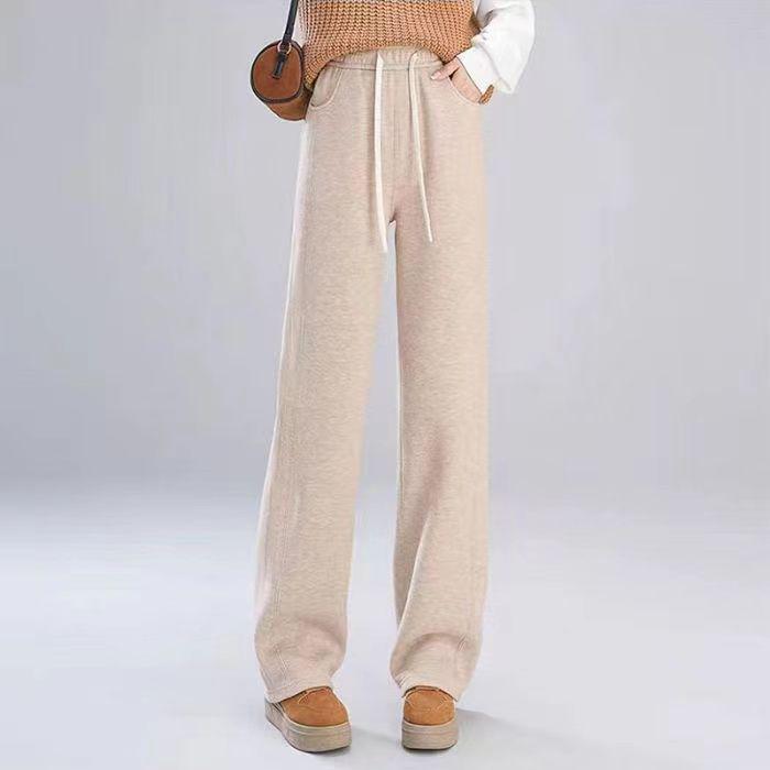 

Women s Wide-Leg Plush Woolen Pants - Autumn/Winter Style, Soft Mulberry Silk Blend L (Suitable for 90-110 kg)