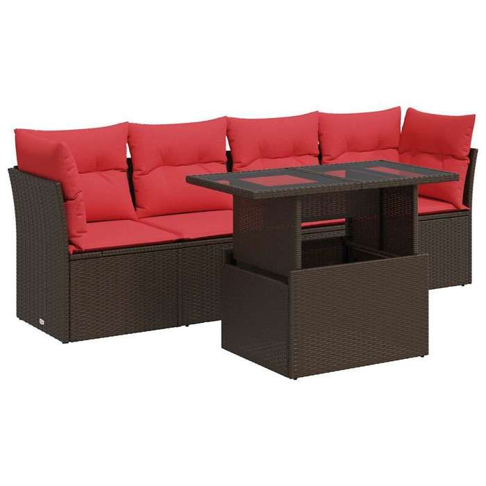 VidaXL Salon de jardin avec coussins 5pcs marron résine tressée acacia, ensemble de canapés d'extérieur, salon de jardin, 3326095