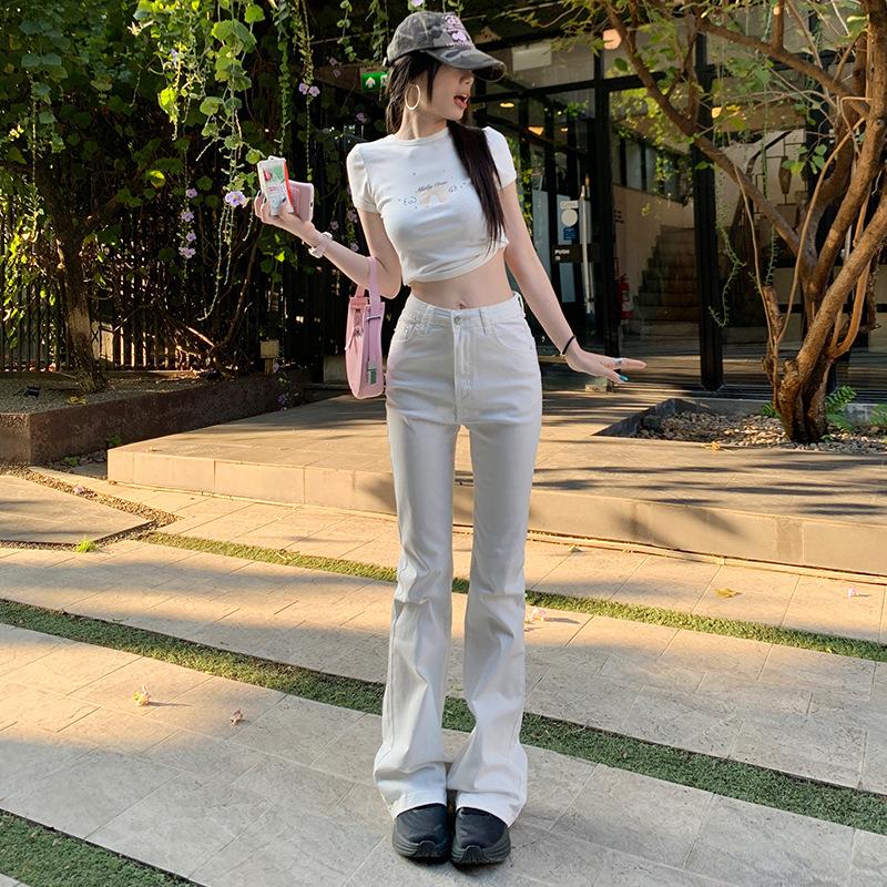 Micro-pull jeans women's spring and autumn new small white high-waisted slim-fitting horseshoe horn pants