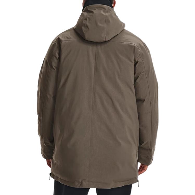 Under Armour Embroidered Letter Zip Hooded Down Jacket Men Outerwear Brown 1375450-366