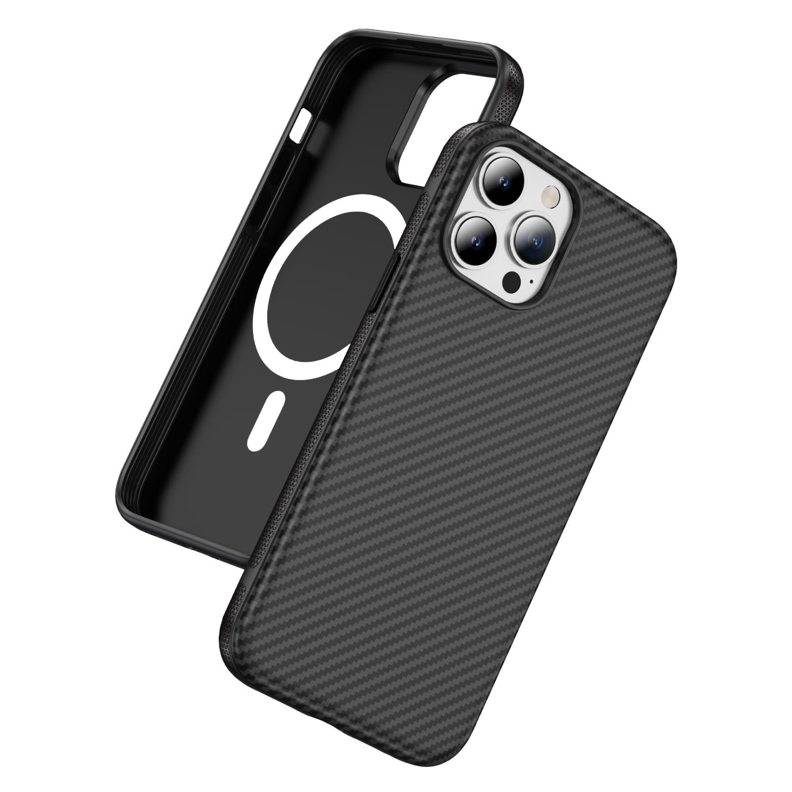 

For iPhone 13 Pro Max Skin-touch Case Carbon Fiber Texture PC + TPU Back Cover Compatible with MagSafe