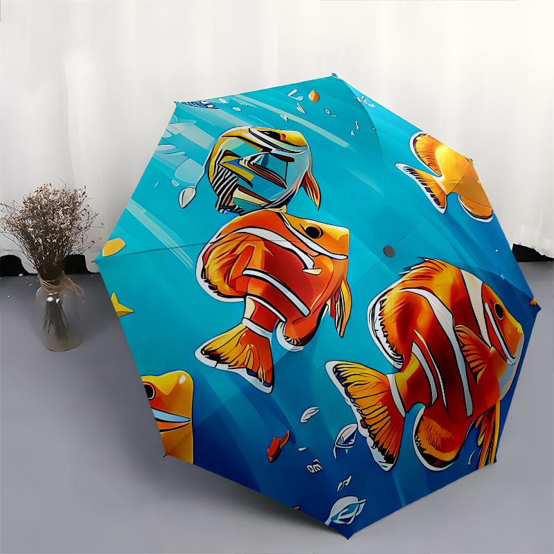 Clownfish, Aquarium Theme 8 Bone Hand Automatic Folding Umbrella, Compact and Portable Design, A Perfect Gift for Birthday, Christmas or Bus