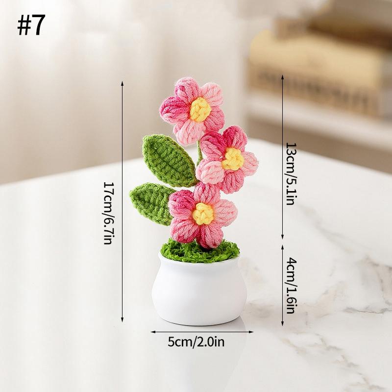 Ruční háčkování Malé rostliny v květináčích Roztomilá simulace květiny Interiér auta Kancelář Dekorace na plochu Umělé květinové dárky