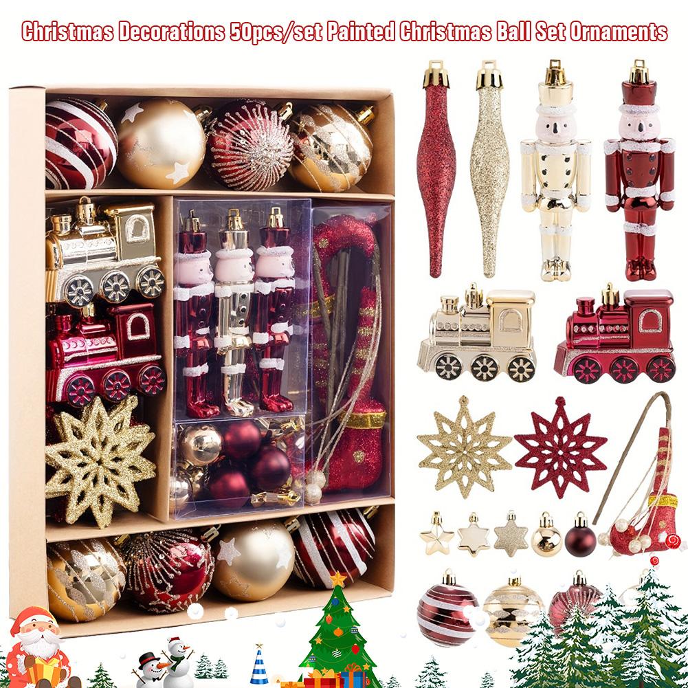 50Pcs Christmas Ball Ornaments Set Decorative Christmas Tree Hanging Decors Red and Golden Xmas Tree Pendants for Home Decor