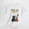 Cool Cat Jazz Club Schweres Baumwoll-T-Shirt Lustig Retro Liebhaber Musik-Themenkleidung Vintage Gewaschen Atmungsaktiv Dehnbar Bequem