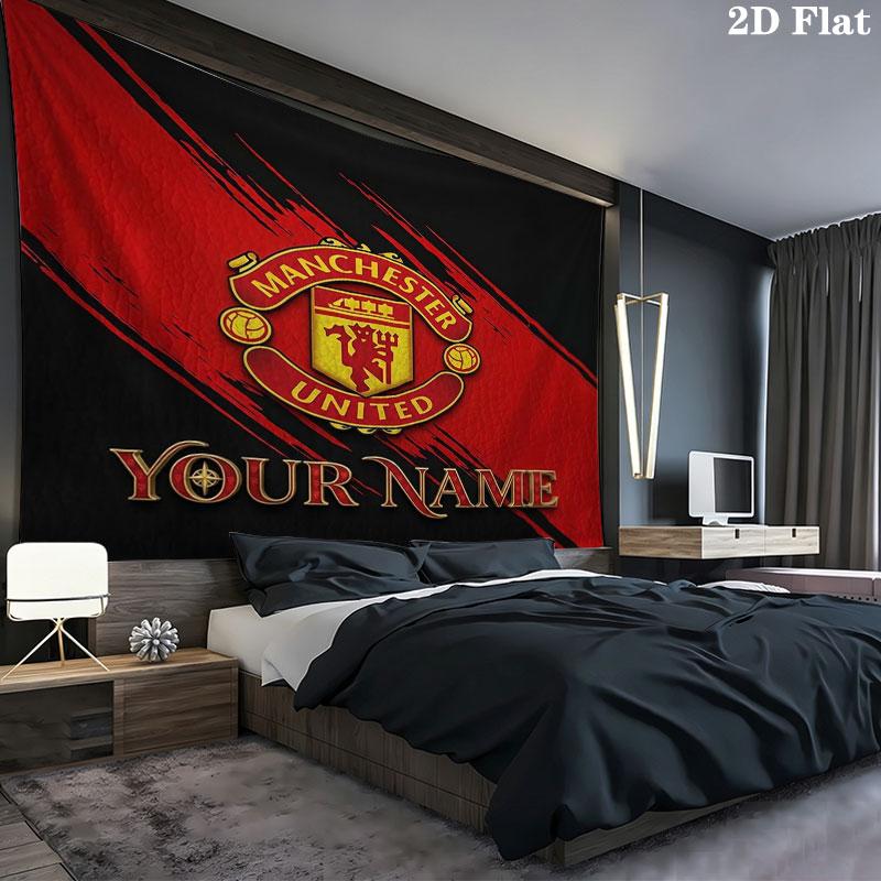Manchester United F Custom Name Wall Tapestry Aesthetic Wall Hanging Printed Fabric Blanket Decorative Tapestries for Bedroom Living Room Home Decor
