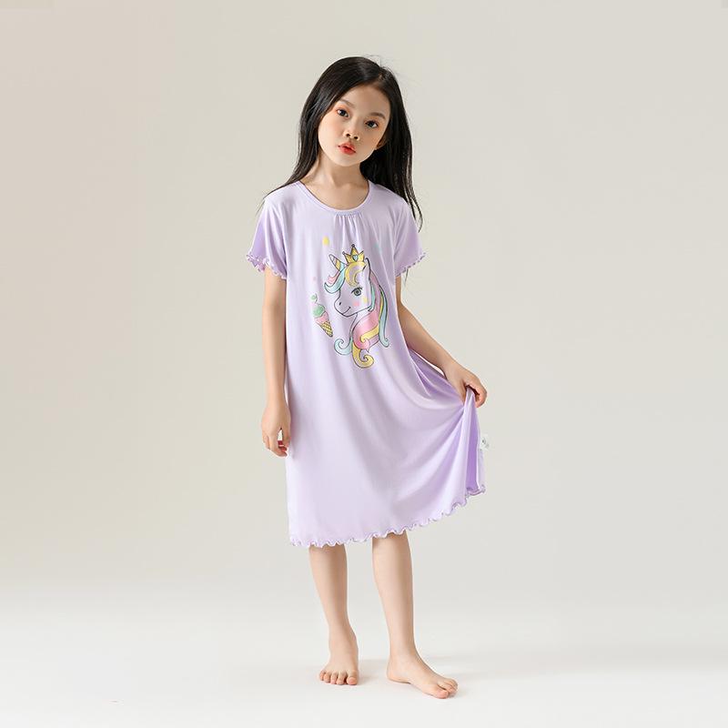 Girls' Modal Silk Summer Pajama Dress - Thin Princess Style for Kids