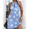 Women Halter Floral Print Mini Loose Dress Summer Female Sleeveless Halter Beachwear Sundress SZE-ST23013