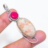 Natural Sunstone, Jade Gemstone 925 Sterling Silver Jewelry Pendant 2.48" ZS-235