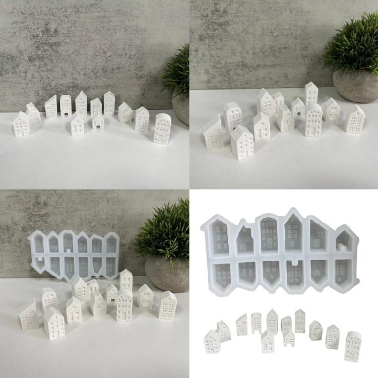 Dekorationsform Flexibel Silikonform för Kontorsdekoration Fönster Små Hus Prydnadsformar Smyckestillbehör