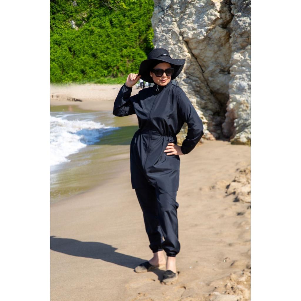 Geanta Geanta Taie Elastica Costum De Baie Hijab Set 2 Piese Bleumarin