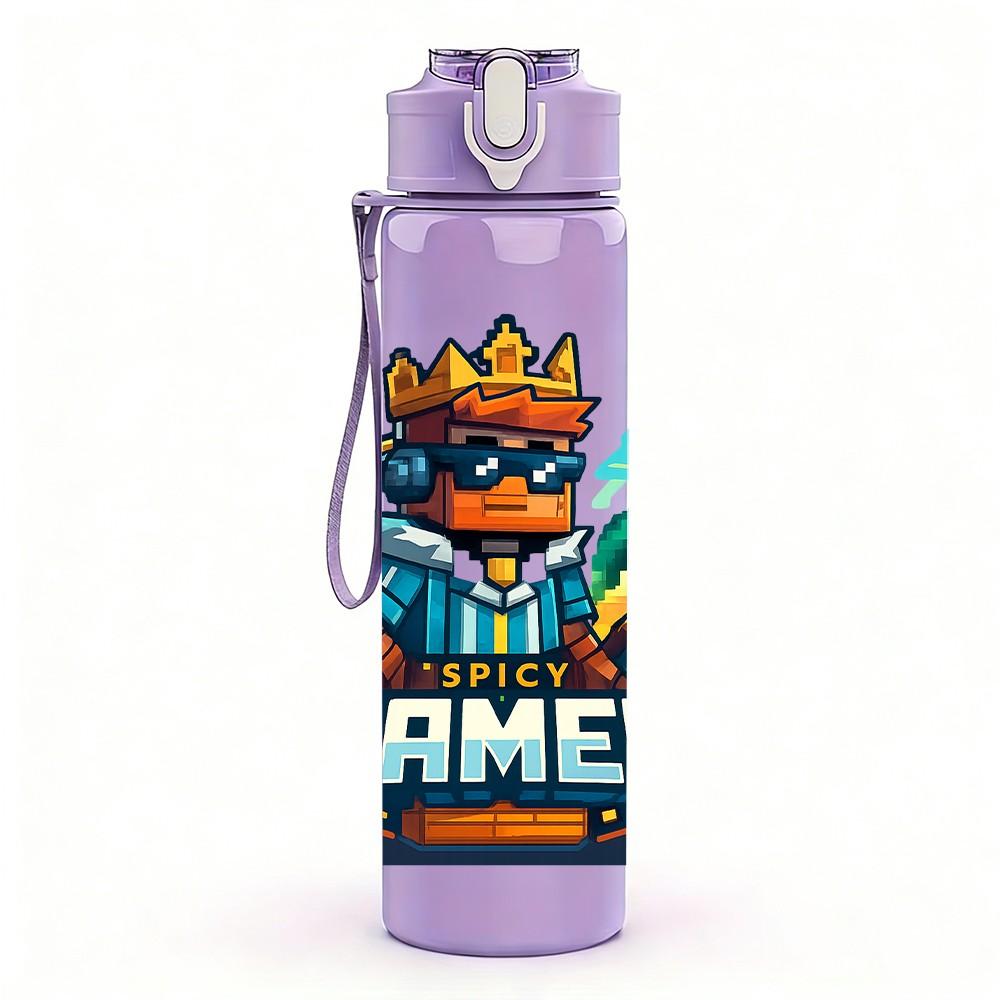 1PC Gamer King Cartoon Character 750ml Color Plastic Sports Water Bottle Leakproof Flip Straw Lid Suitable for Sports Office Home Use