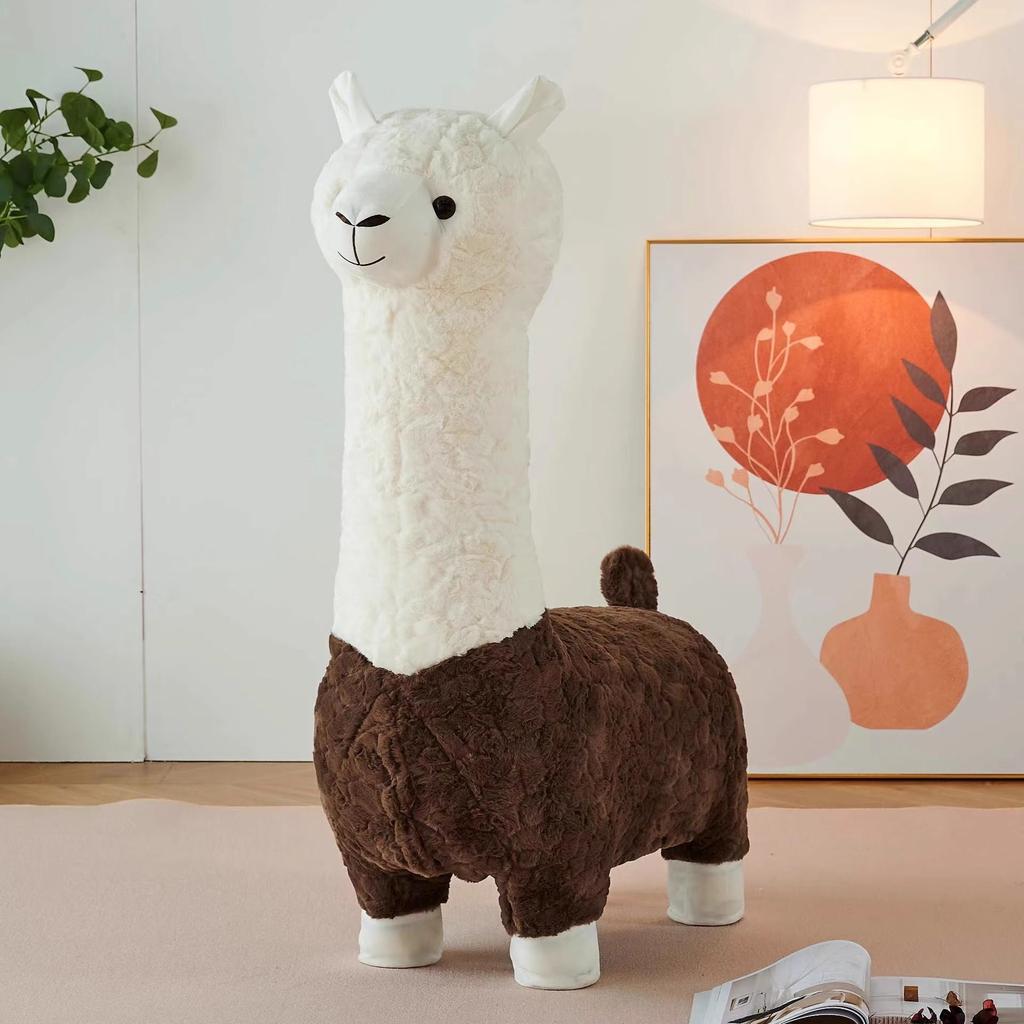 Oversized Alpaca Stool - Internet Famous Creative Plush Animal Seat, Living Room Floor Decor & Housewarming Gift, Furniture