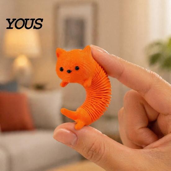 Flexible Springy Animal Toy 1/4Pcs 3D Printed Cat Fidget Toy, Lying Spring Dog Stress Portable Reducer Relief Stretchy for Desk Decor Sensory