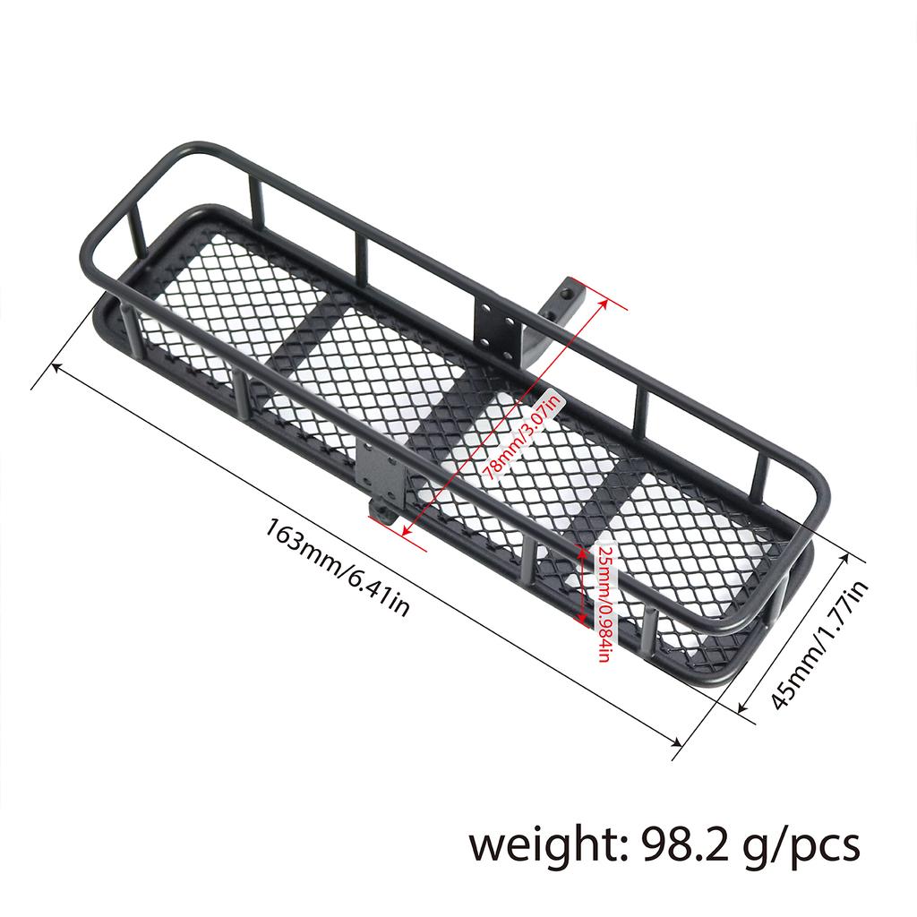 Metal Rear Tire Rack Hitch Cargo Carrier Spare Luggage Basket Suspension for 1/10 Axial SCX10 TRX4 D90 90046 TF2 RC Crawler Car