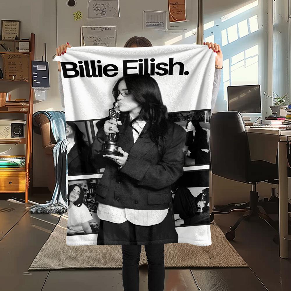 1 ks Flanelová deka s potiskem Billie Eilish, Vysoká kvalita, Pro všechna roční období, Domácí dekorace, Teplo a pohodlí, Perfektní jako vánoční dárky
