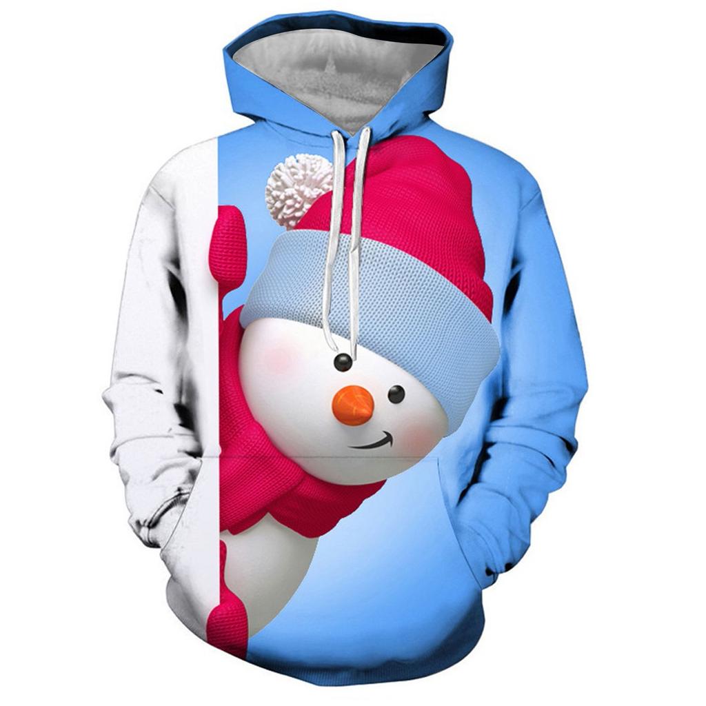 Mens 3D Printed Christmas Pullover Long Sleeve Hooded Sweatshirt Tops Blouse