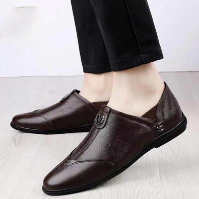 New Versatile Men's Leather Shoes Soft Sole Business Casual Doudou Shoes Work Security Dad Shoes