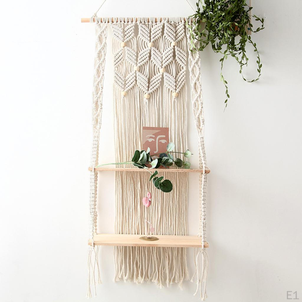 Handmade Macrame Wall Hanging Shelf Boho Indoor Rope Hanger Holder, 44x90cm
