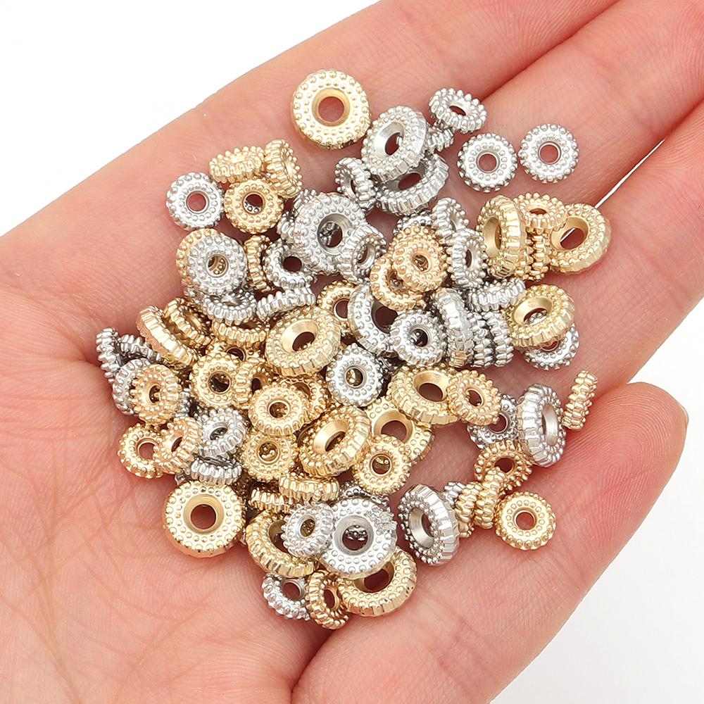200pcs CCB Spacer Beads Flat Round Big Hole Loose Beads For Jewelry Making DIY Handmade Necklace Bracelet Accessories Findings