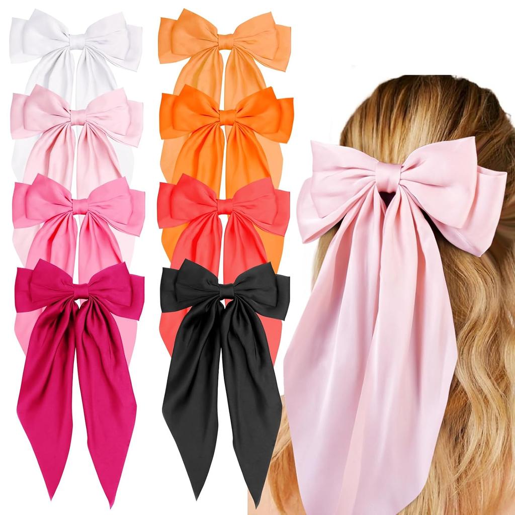Hair Bows for Women Girls 8 PCS Hair Ribbon Bow Hair Clips with Long Tails Vintage Hair Accessories for Women Gifts