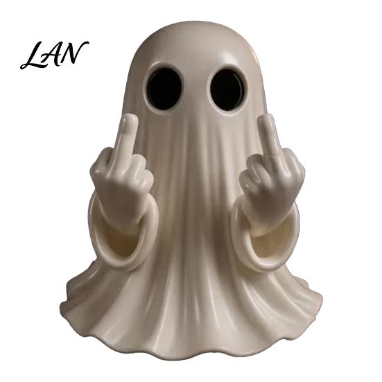 Quirky Ghost Figurine Halloween Figurine, Funny Spooky Middle Finger Statue, Table Decorations, Cartoon Cute Resin Holiday Desktop Ornament Decor for 1pc