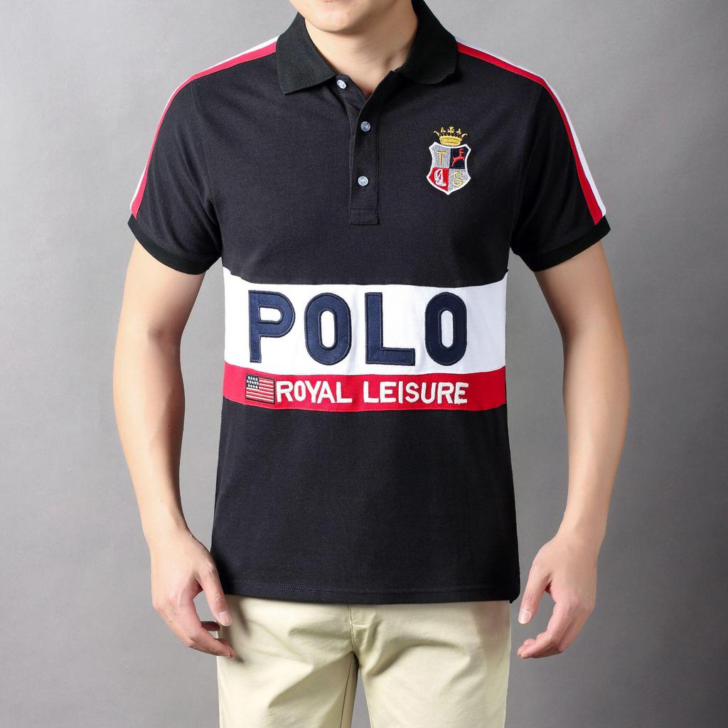 Men's Retro Letter Embroidered Cotton Polo Shirt - Color Block, Short Sleeve, European Size, Casual Sports Fashion