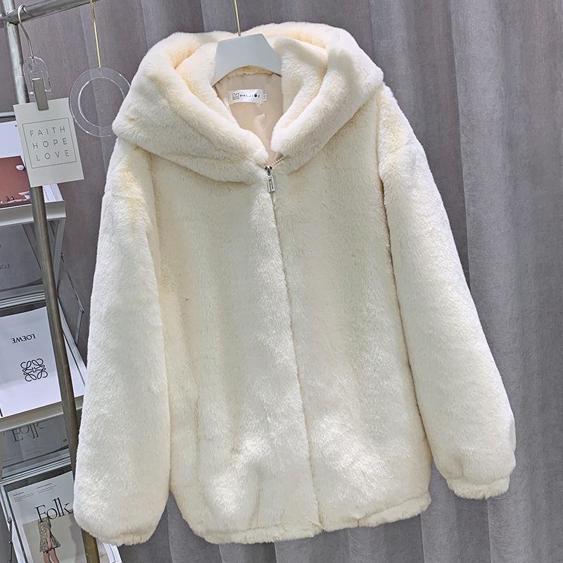 

Пальто из овечьей шерсти женское зимнее утолщенное с капюшоном новое из искусственного кроличьего меха плюшевое легкое стеганое меховое M 101-55 kg