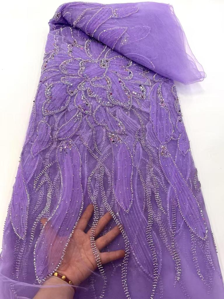 French African Lace Fabric Sequins Beaded Embroidery Groom Nigerian Bridal High Quality Tulle Lace Fabric for Wedding Fabric