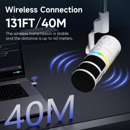 COMICA 2025 Innovation: EJoy D10 Pro (White) Wireless Dynamic Microphone with USB/XLR Digital and Analog Dual Output, Unidirectional Gaming Microphone