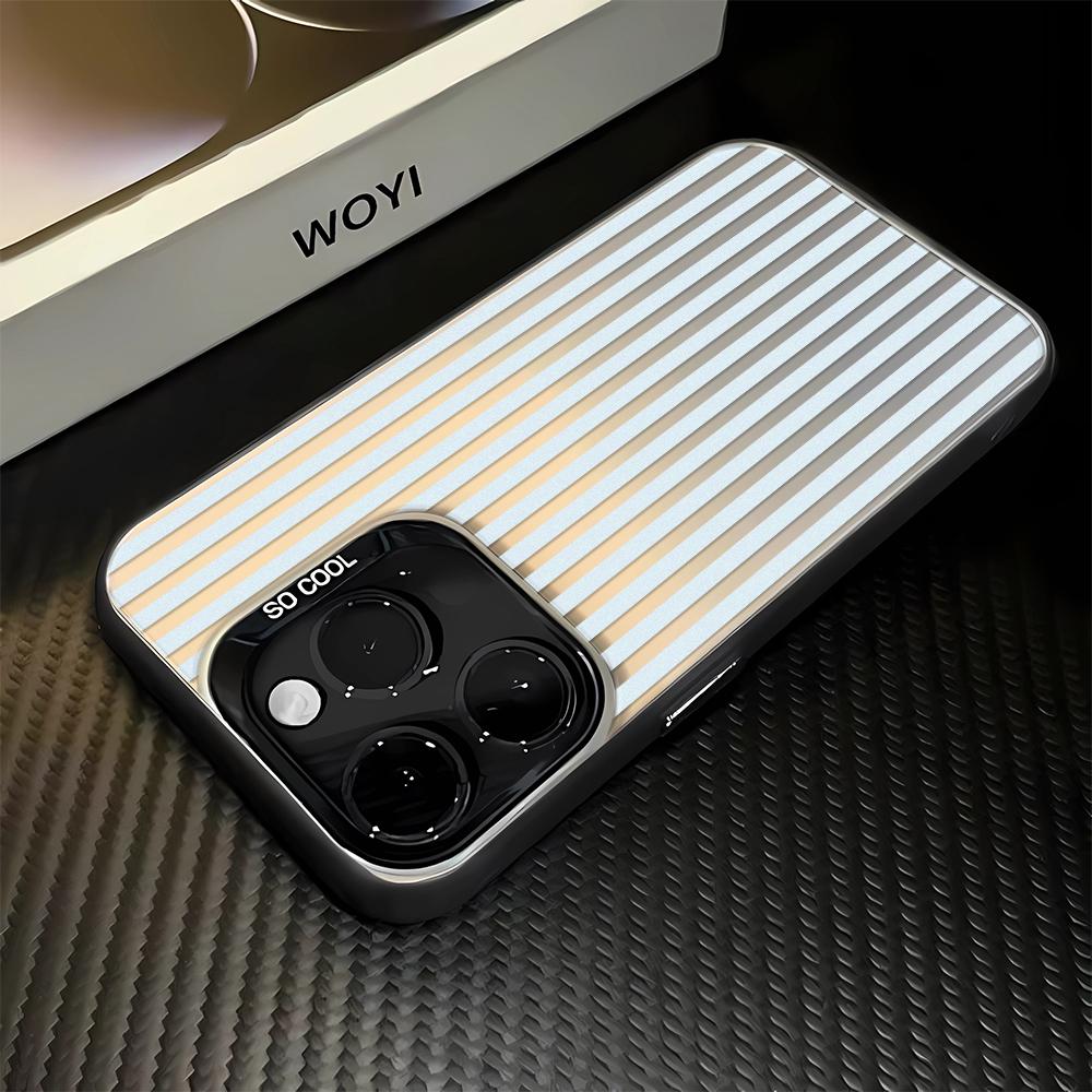 Gentle Purple Grey Stripe Shockproof Phone Case for iPhone 17 17E 16 15 14 13 12 11 Pro Max imitate Laser Silver hard Cover
