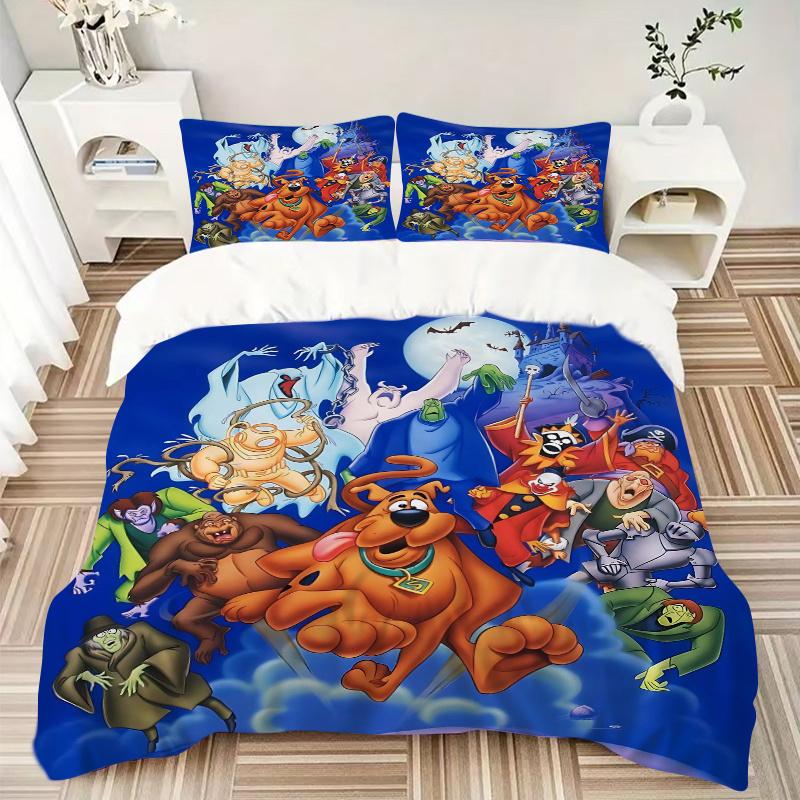 3pcs Halloween Adventure Scooby Doo Quilt Cover Set (1 Quilt Cover + 2 Pillowcases Without Pillow Core), High-Definition Printing for Home and Do
