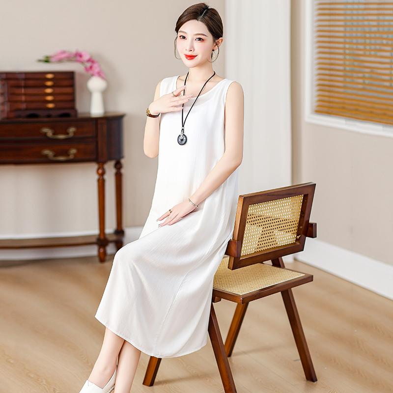 Abito lungo da donna taglie forti Abito estivo casual elegante senza maniche con stampa vintage per donna