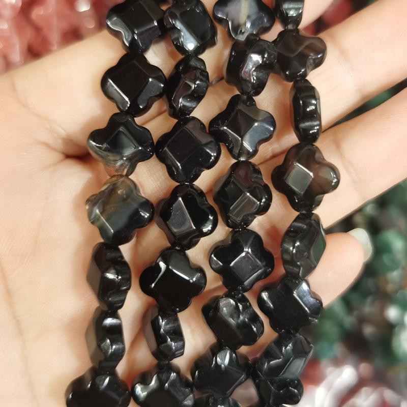 12mm Natural Agate Tiger Eye Four-Leaf Clover Faceted Beads for DIY Jewelry Making