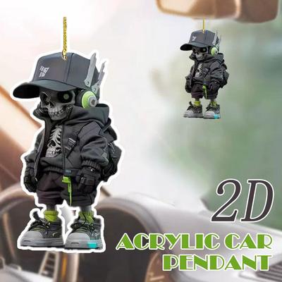 2D Acrylic Car Pendant Skull Shape Hanging Backpack Car Decorative Accessories Interior Adorns Keychain Ornaments Small Tools