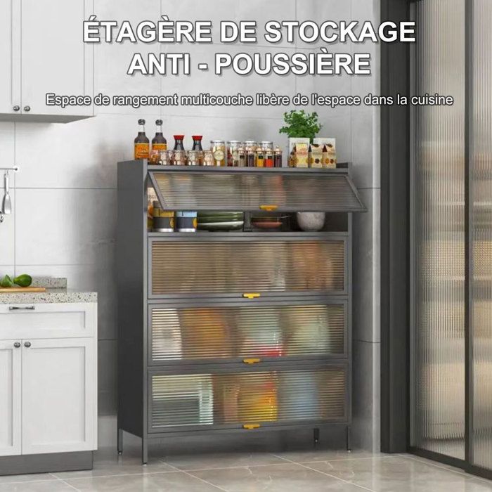 Armoire de cuisine - K IKIDO - 5 étagères - Métal - 60x32x144 cm - Style Industriel