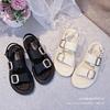 New thick-soled double-buckle sandals, retro belt buckle sandals, fashionable flat-heeled Roman beach women's shoes