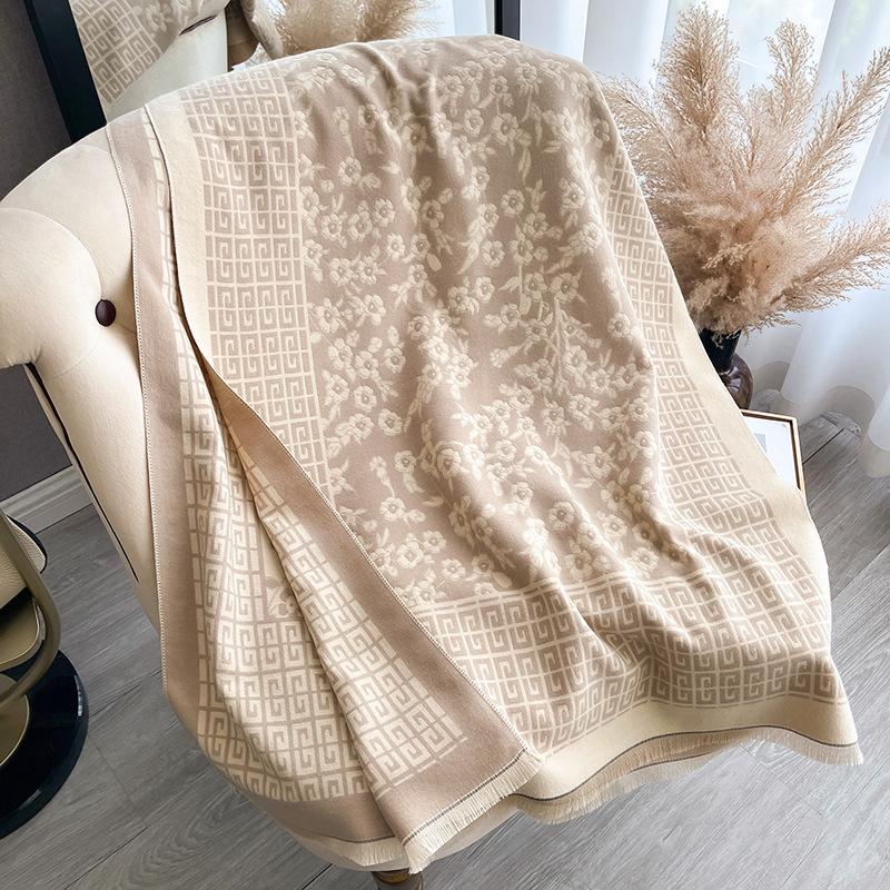 Versatile Pattern Printing Double-Sided Imitation Cashmere Scarf Winter High-End Warm Shawl Women