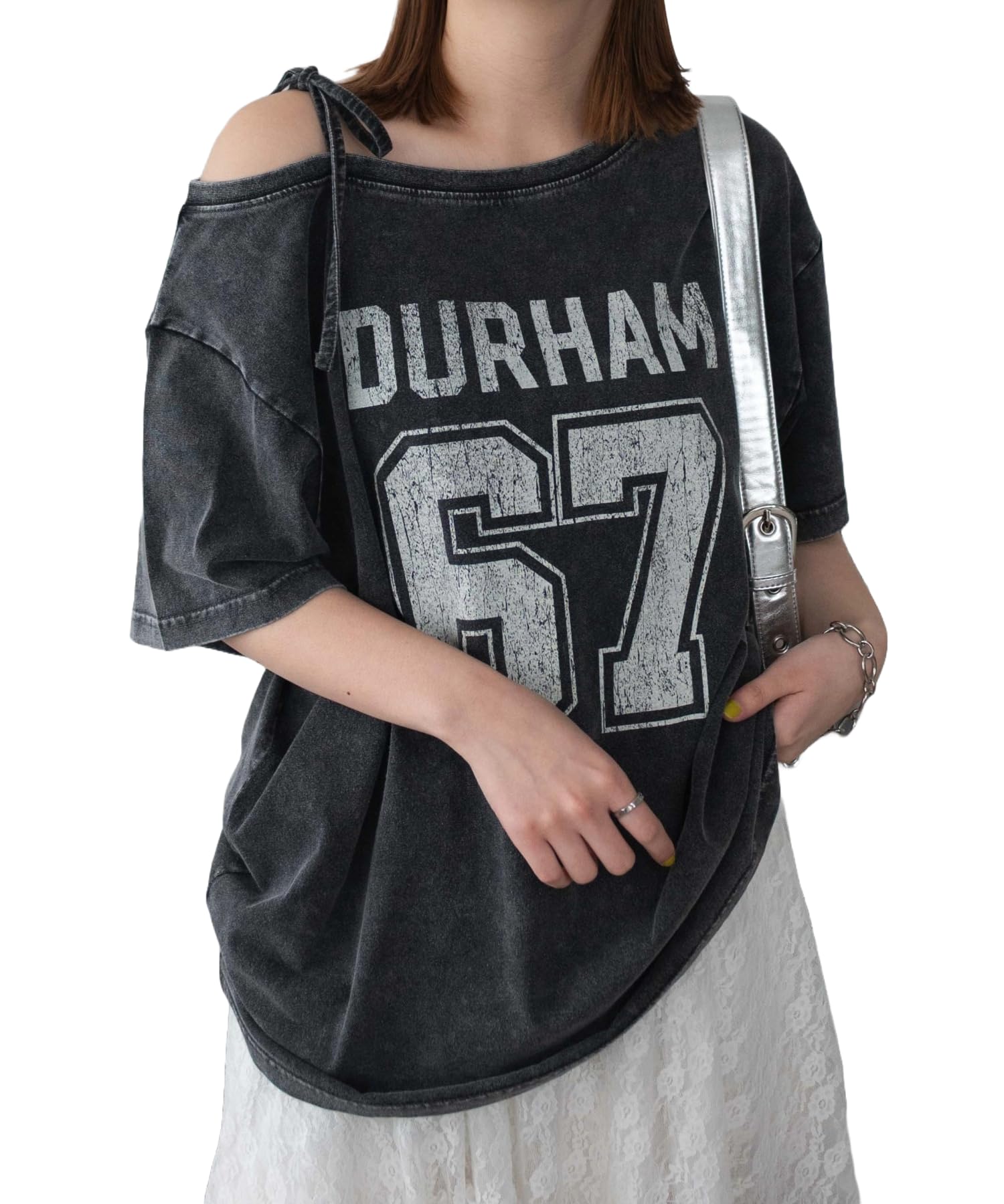 

WEGO Graphic Big Short Sleeve Oversized Size Pattern 3 2-Way One-Shoulder T-Shirt, Top, Silhouette, Streetwear, Casual, Spring, Summer, Autumn, Gift,