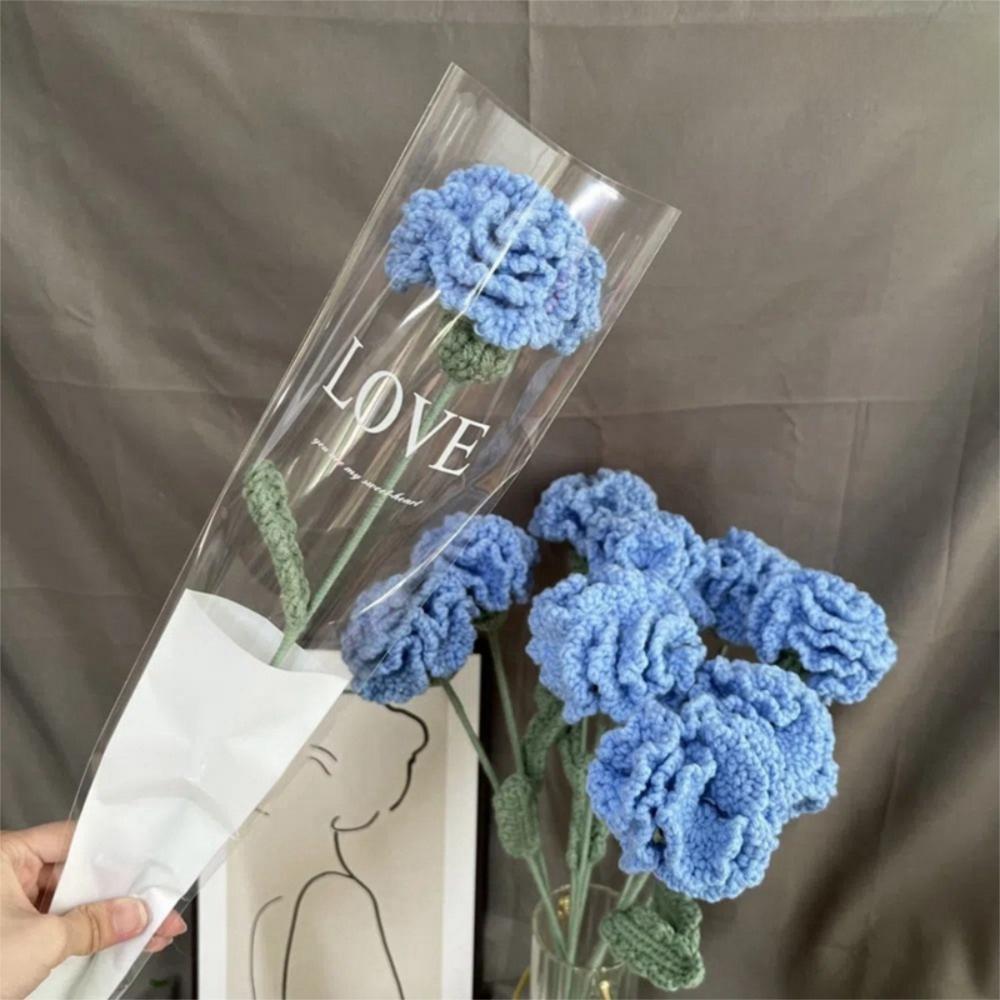 Heart Shaped Knitting Flower Carnation Flower Hand Woven Flower Creative DIY Bouquet  Holiday Gifts