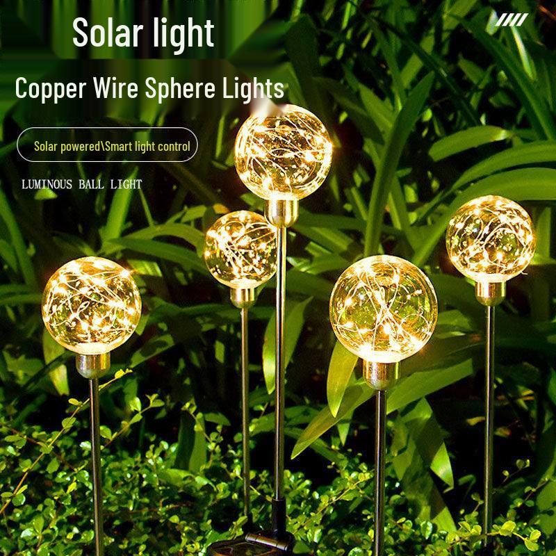 Solar-Powered Copper Spherical Courtyard Lamp for Outdoor Decoration Warm White