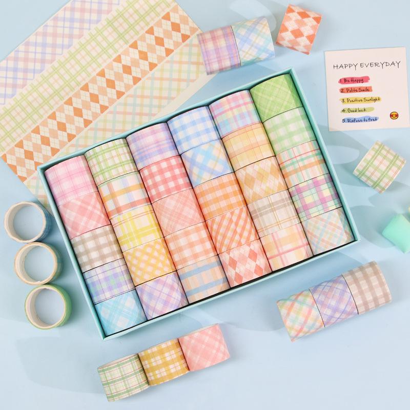 30 Rolls Colourful and Refreshing Checkered Series of Handwritten Tape