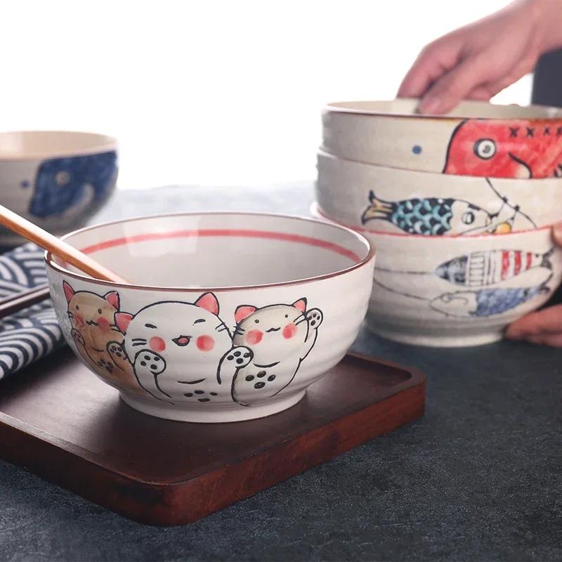 Japanese Style Hand-painted 7-inch Ceramic Household Ramen Bowl Restaurant Noodle Bowl Large Instant Noodle Bowl Net Red