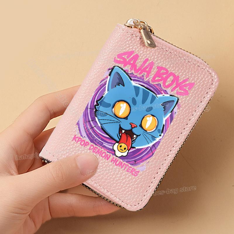 Perfect KPop Demon Hunters Women Short Wallets Pu Leather Credit Card Holder Multi-slot Small Zipper Wallets Female Clutch Coin Purse