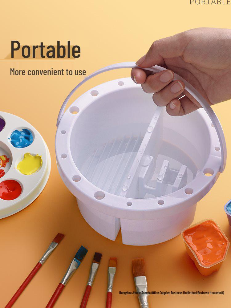 Secchio Lavapennelli e Tavolozza 3-in-1 con Manico - Portaoggetti Portatile per Materiali Pittorici Multifunzionali