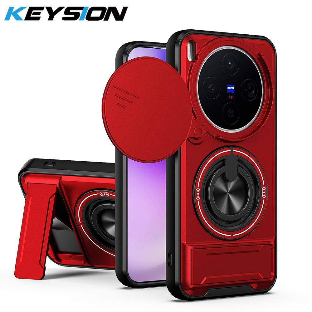 KEYSION Magnetic Phone Case for VIVO X300 Pro 5G Slide Camera Protection Upright Kickstand Ring Shockproof Cover for VIVO X300